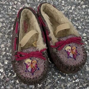 Disney moccasins Frozen Elsa princess sparkly Glitter Slippers with Pink Laces